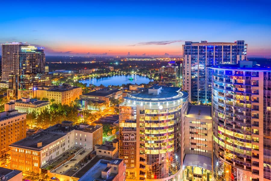 Aerial view of Orlando, Florida showing Lake Eola