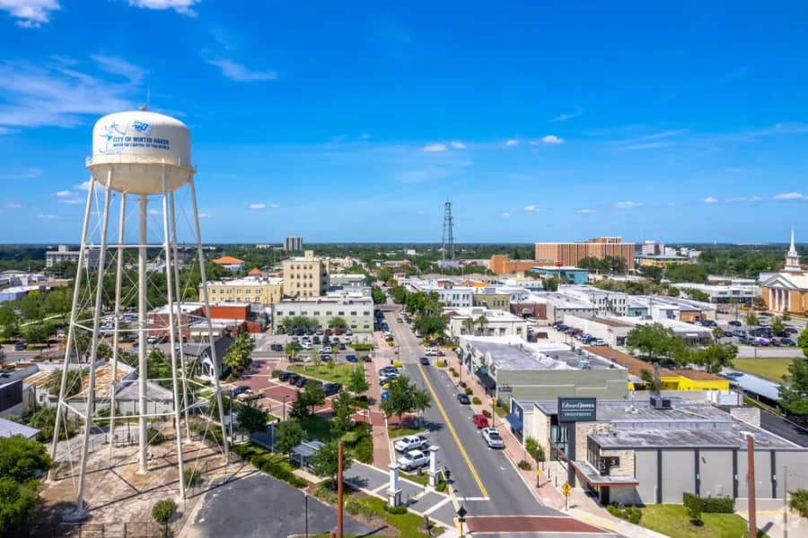 Downtown Winter Haven, Florida with water tower